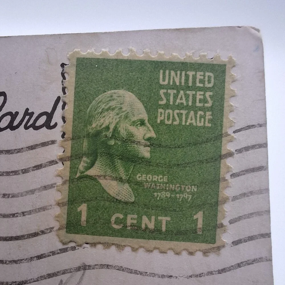 Vintage Kromekolor Comic Postcard 1951 George Washington 1-Cent Stamp‎ Comedy